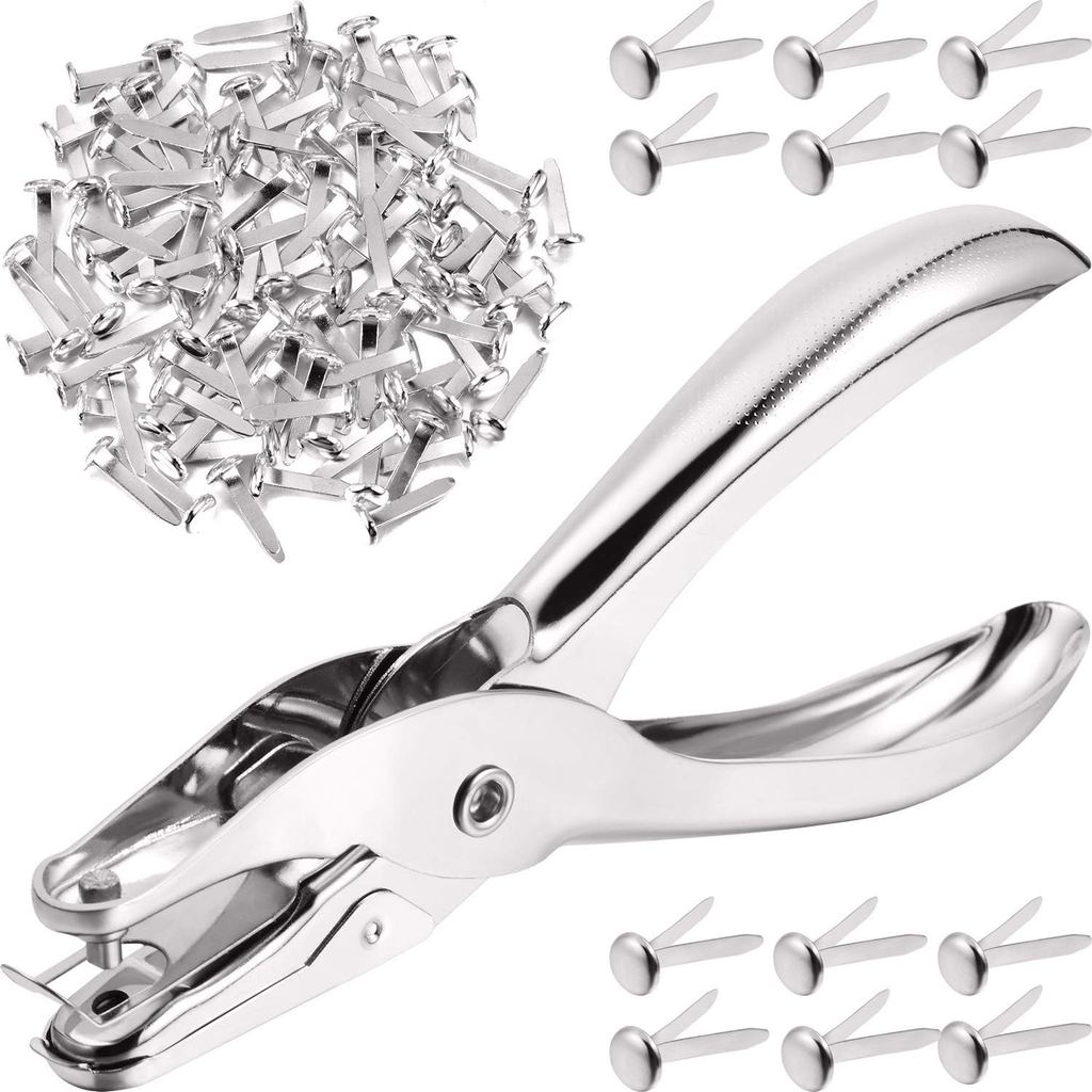 300 Peças de Grampos de Papel de 3/4 Polegadas, Pequenos Brads Redondos de Metal com Furador para Scrapbooking, Artesana