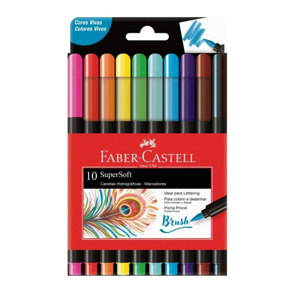 Caneta hidrográfica Supersoft Brush 10 cores 15.0710SOFT\560191 Faber-Castell