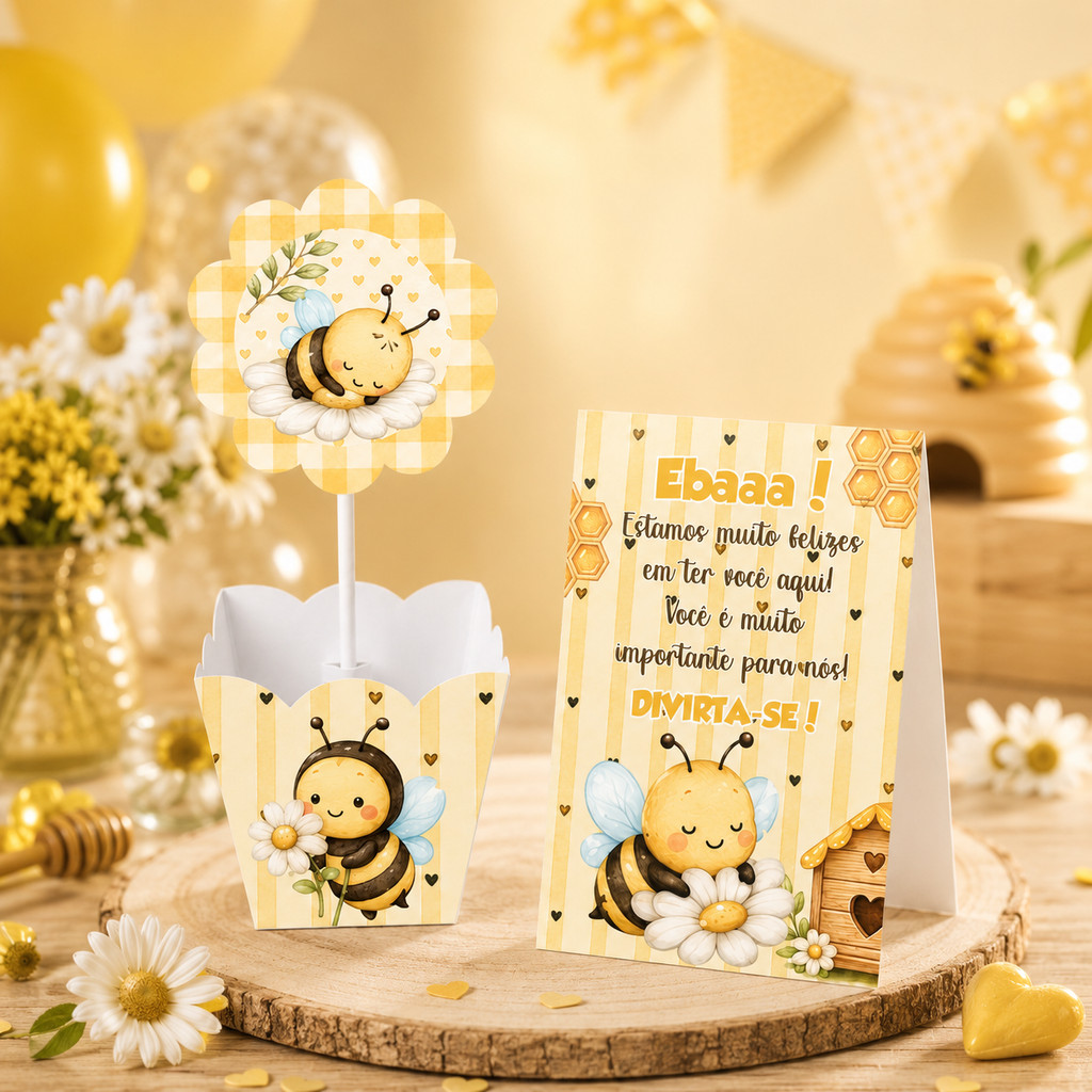 Cachepô + Plaquinhas ABELHINHA 2 - Centro de mesa decoração de festa infantil