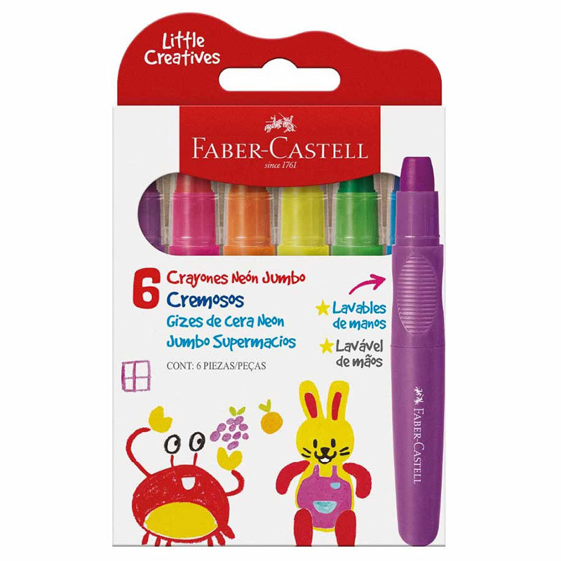 Giz de cera Little Creatives Jumbo neon com 6 cores 224007 Faber-Castell