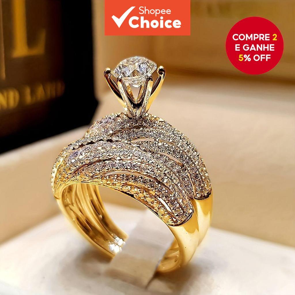 Anel De Casamento Luxuoso Do Noivado Zircão Diamante Da Torção Ajustado Para Mulheres