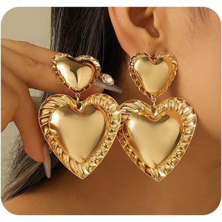 Brincos Pendentes de Coração Dourado Volumoso, Brincos de Declaração de Amor Exagerados e Grossos para Mulheres, Brincos