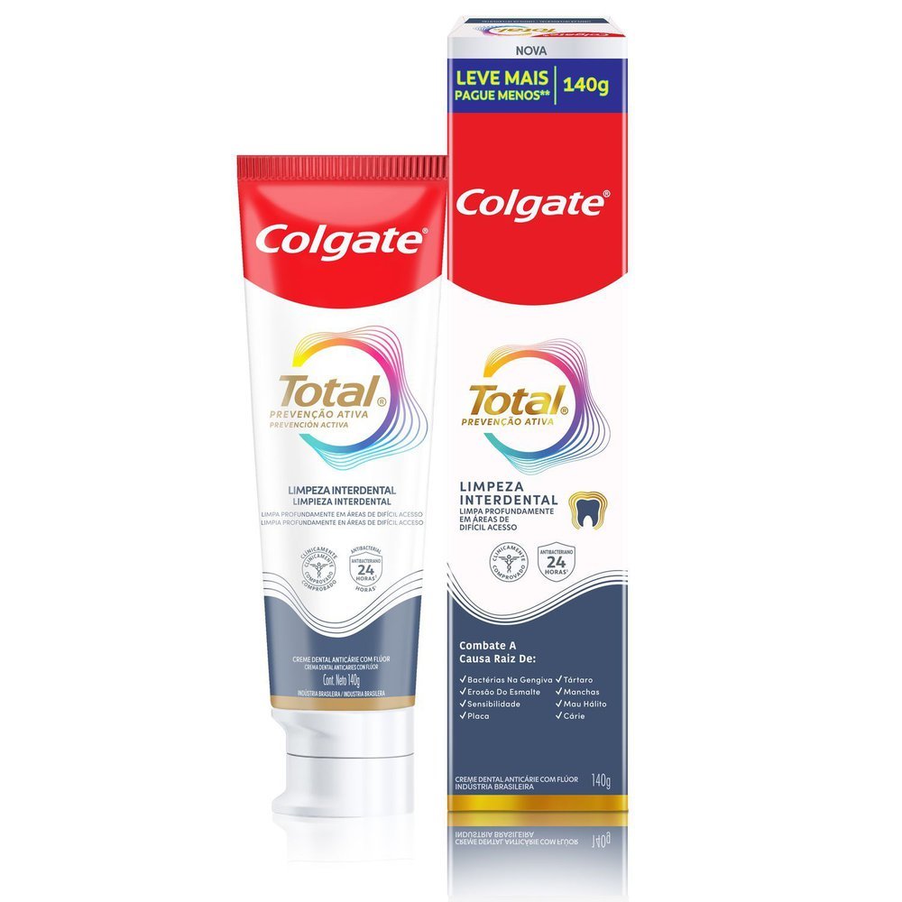 Creme Dental Colgate Total Prevenção Ativa Limpeza Interdental 140g