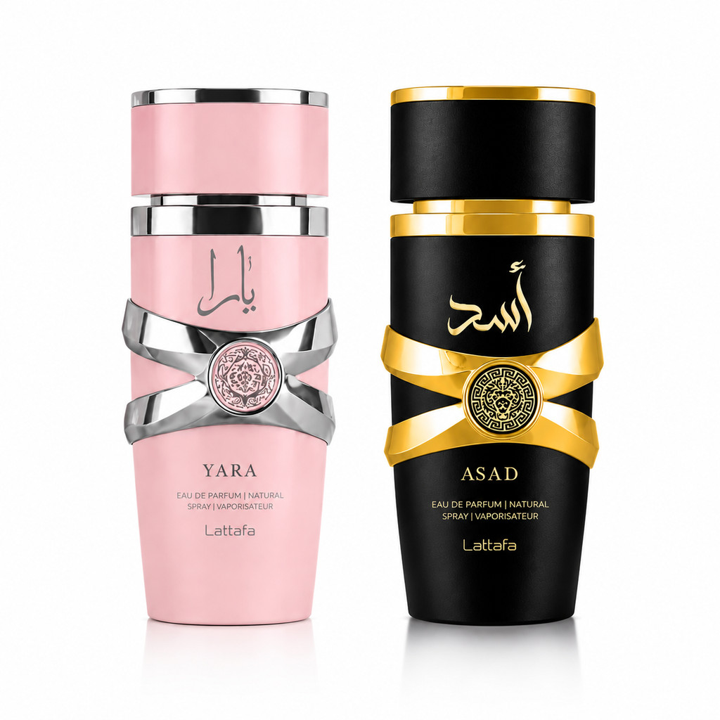 Perfumaria Árabe Lattafa Asad Mais Yara Kit com Duas Essências Icônicas
