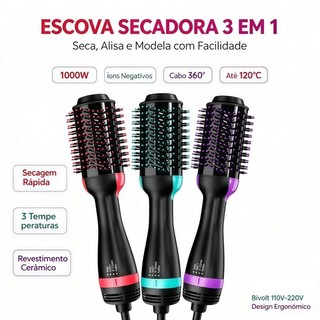 Escova Secadora Alisador Elétrica Quente Cabelo Com 3 Em1 Hair Styler 110V janoclick