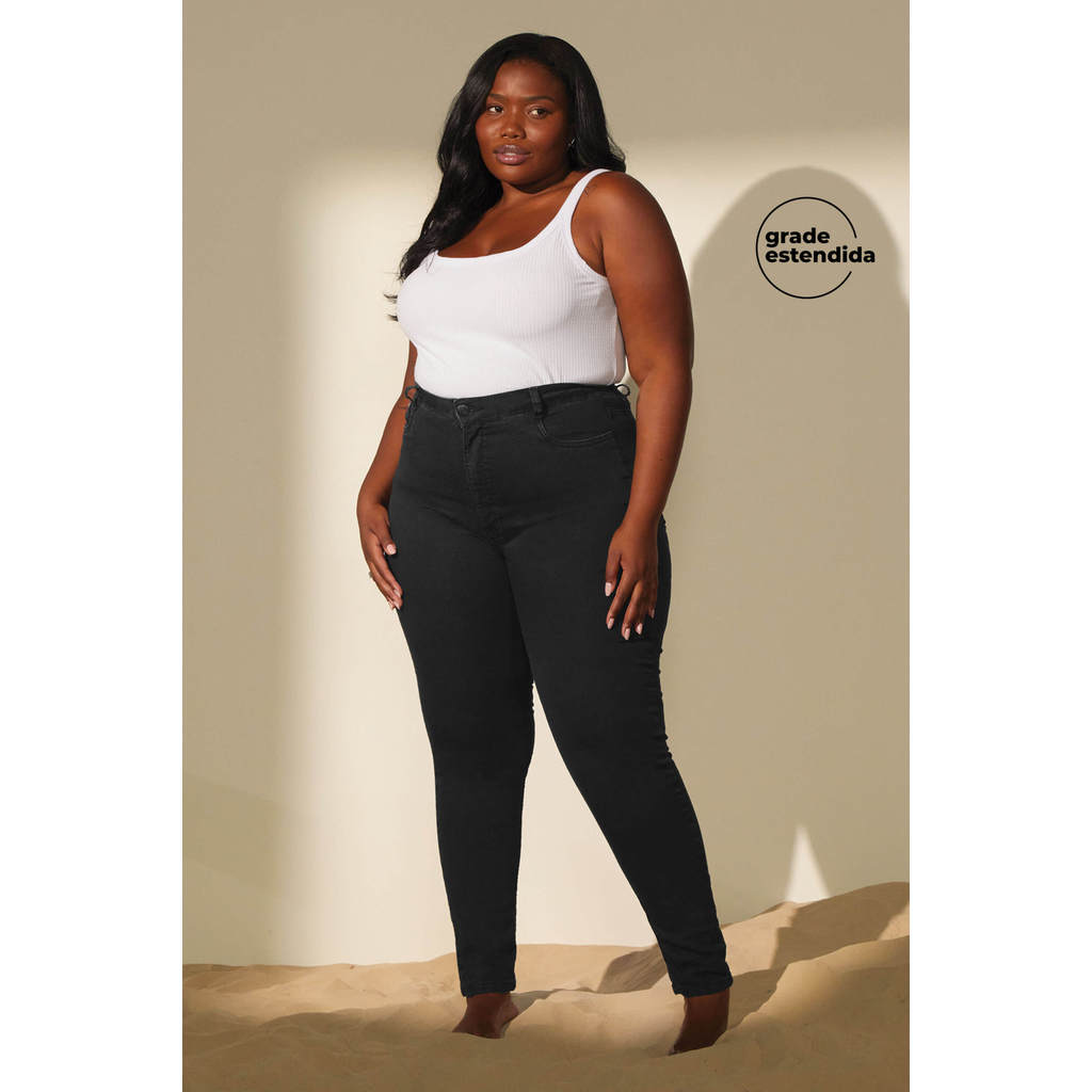 Calça Feminina Skinny Jeans Elastano Marialícia Preto