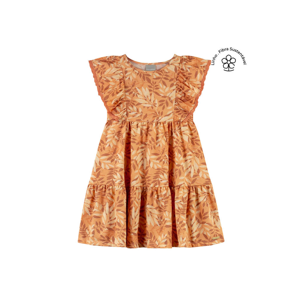 Vestido Infantil Menina Folhas Colorittá Laranja