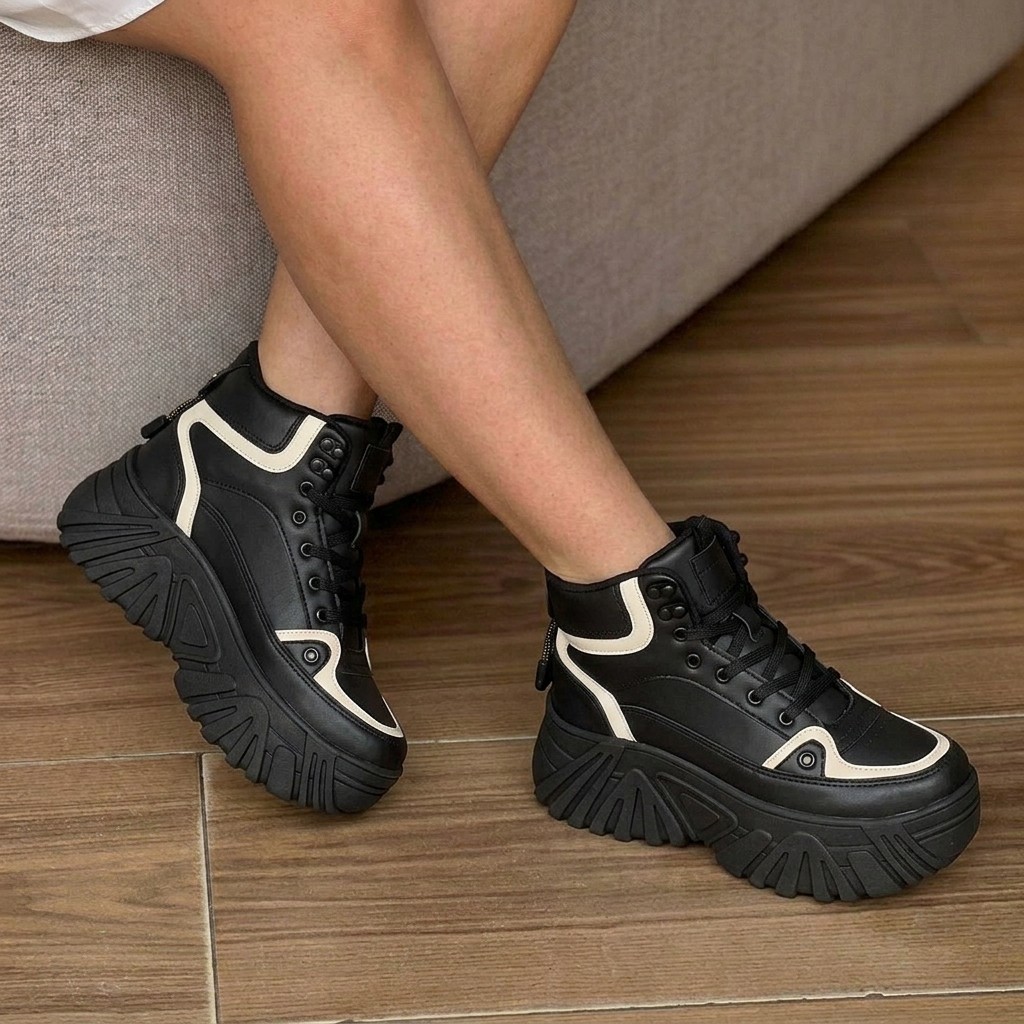 Tênis Feminino Plataforma Tratorado 7cm Preto Chunky Dad Sneaker Sola Alta Grossa Casual Estiloso Robust 34 Ao 40