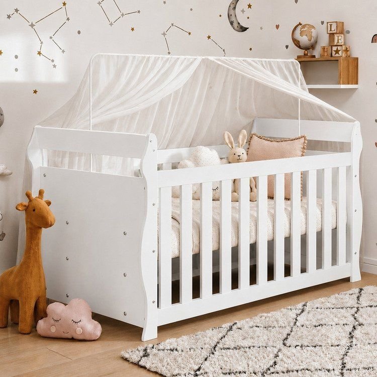 Berço 3 em 1 com Regulagem de Altura 100% MDF Star Branco Branco