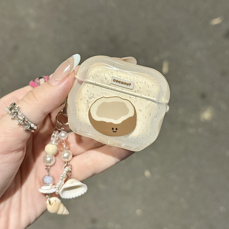 A Capa Protetora de Cristal em Forma de Coco para Fones de Ouvido é compatível com AirPods Pro3, AirPods 4/1/2/3, AirPod