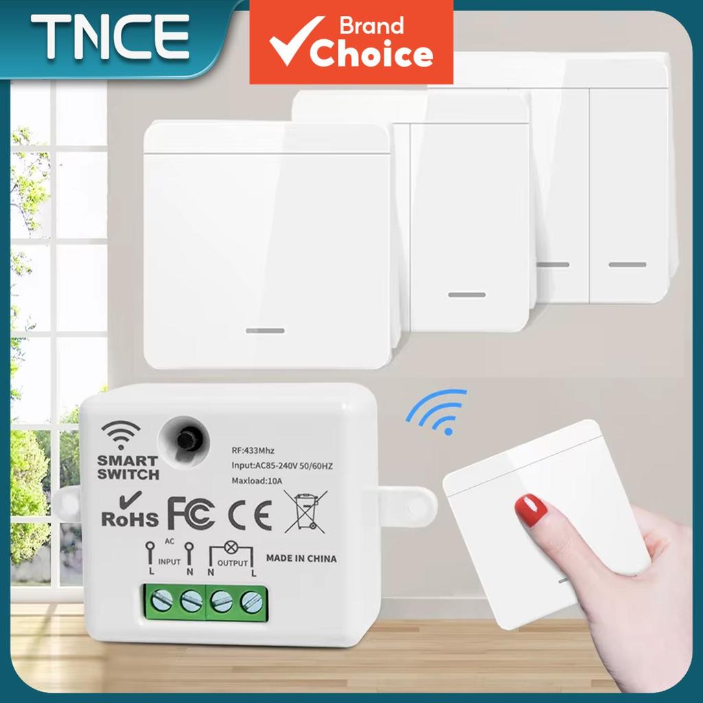 Painel de Parede Sem Fio Inteligente RF 433Mhz TNCE 86 com Controle Remoto, Receptor de Relé Mini 1/2/3gang, Interruptor