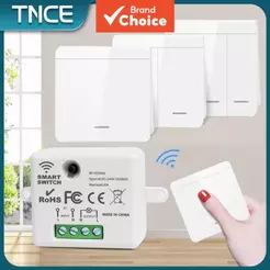 Painel de Parede Sem Fio Inteligente RF 433Mhz TNCE 86 com Controle Remoto, Receptor de Relé Mini 1/2/3gang, Interruptor