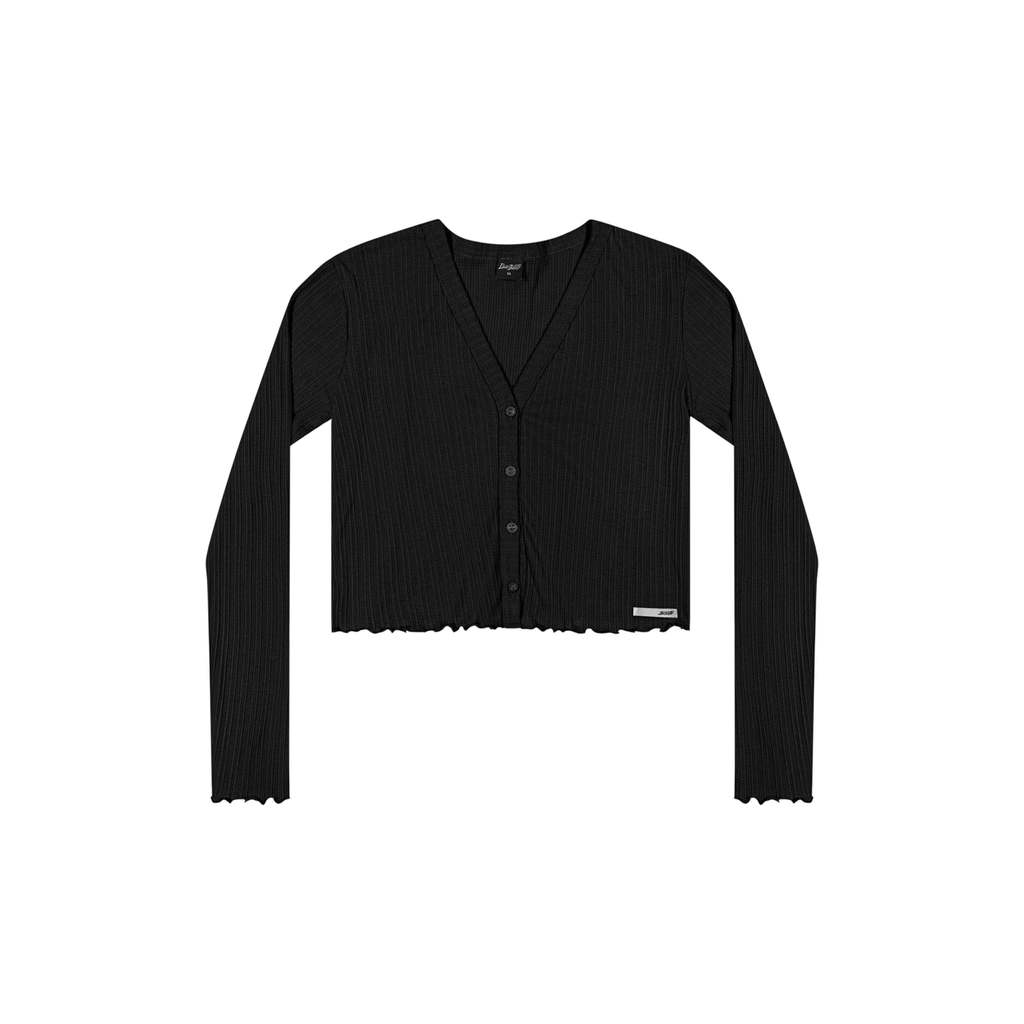 Cardigan Cropped Juvenil Menina Canelado Beats Preto