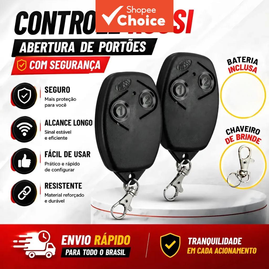 Kit de Controle Remoto para Porta de Garagem Rossi 433MHz, 2 Unidades, Substituição, Duplo Canal, Chaveiro para Portões,