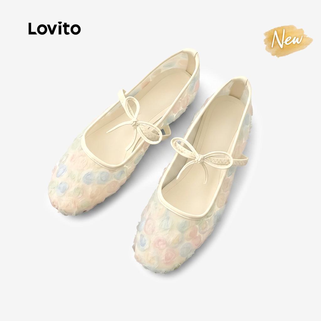 (New Arrival) Lovito Sapatilhas De Balé Casuais Para Uso Diário Na Escola Estilo Coreano Com Estampa Floral Respiráveis ​​e Na Cor Rosa LFA118021