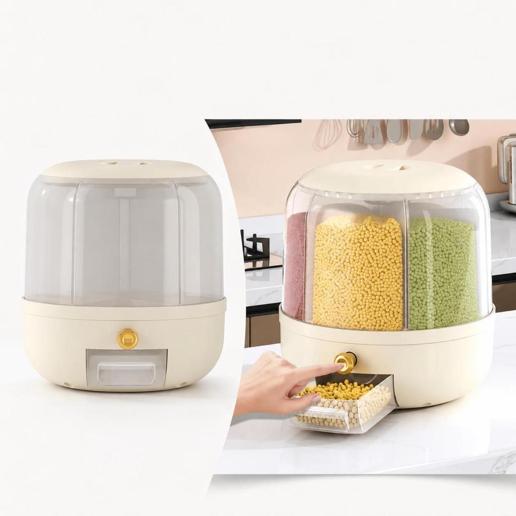 Dispenser de Cereais 6 em 1 Giratório 360° Organizador de Grãos para Cozinha, Arroz, Feijão — imagem 2 de 2