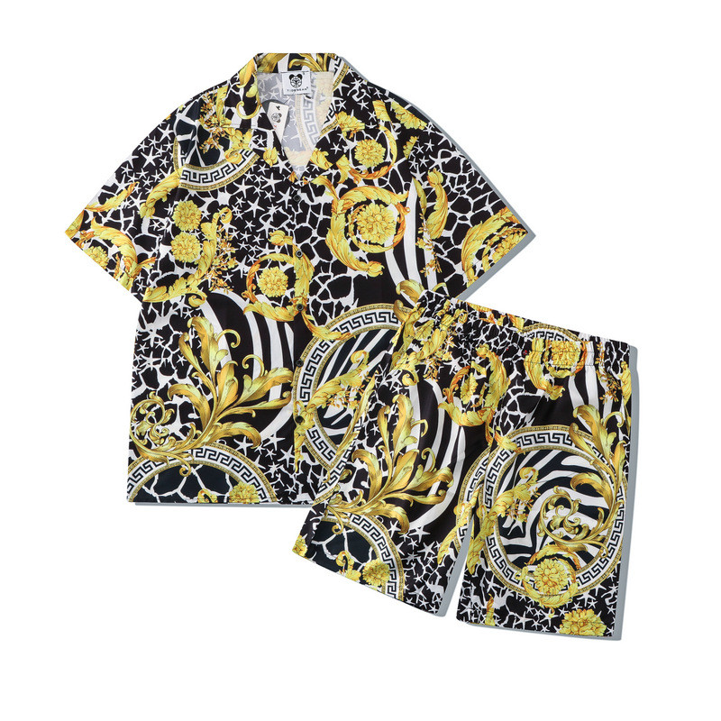 [Novo produto] Capa Casual para camisa de rua alta com impressão Digital palácio solto camisa de manga curta Shorts capa