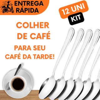 KIT 12 COLHERES DE CAFÉ DE INOX PARA MEXER XICARAS GRANDES OU PEQUENAS PARA MESA POSTA CASA NOVA