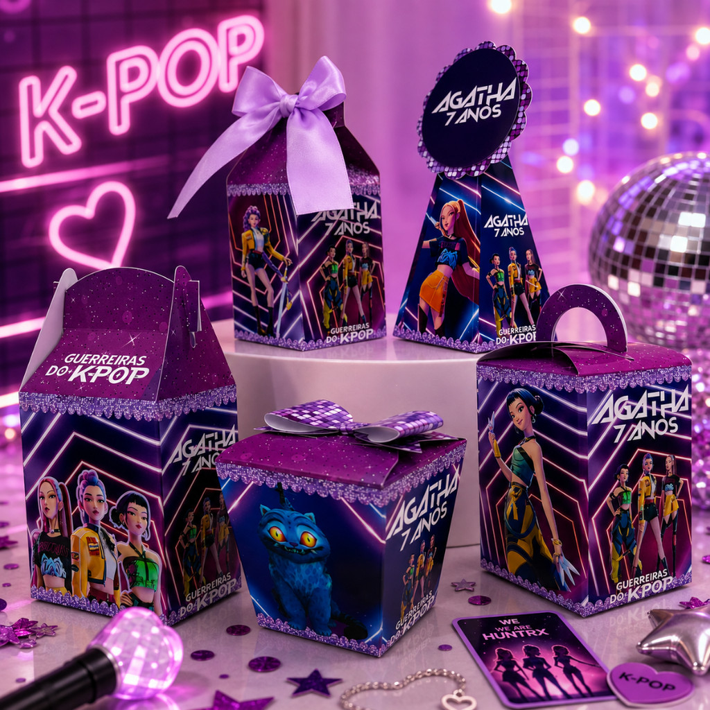 Kit Caixas Personalizados Guerreiras do K-Pop | Lembrancinhas | Festa Infantil | Aniversário | Festa