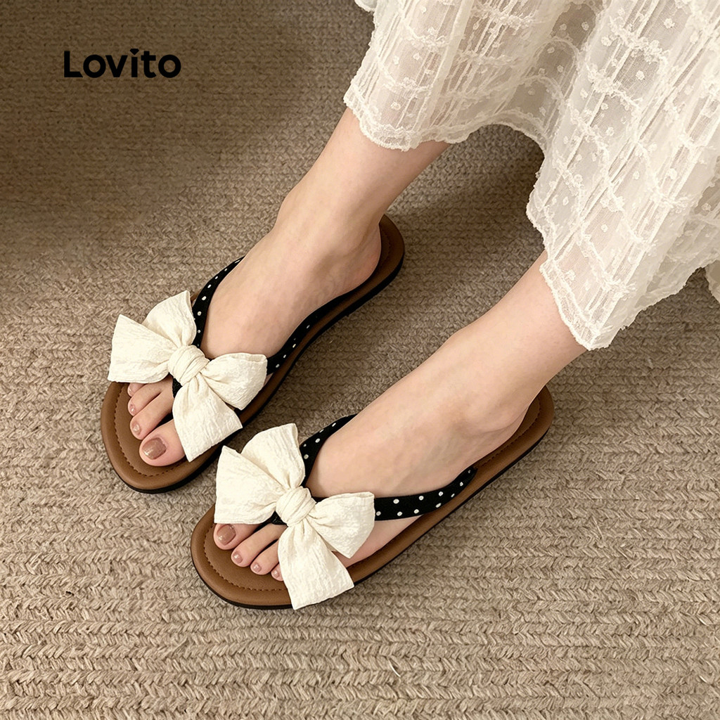 (New Arrival) Lovito Sandálias Rasteiras Casuais Femininas Estilo Coreano Modelo
