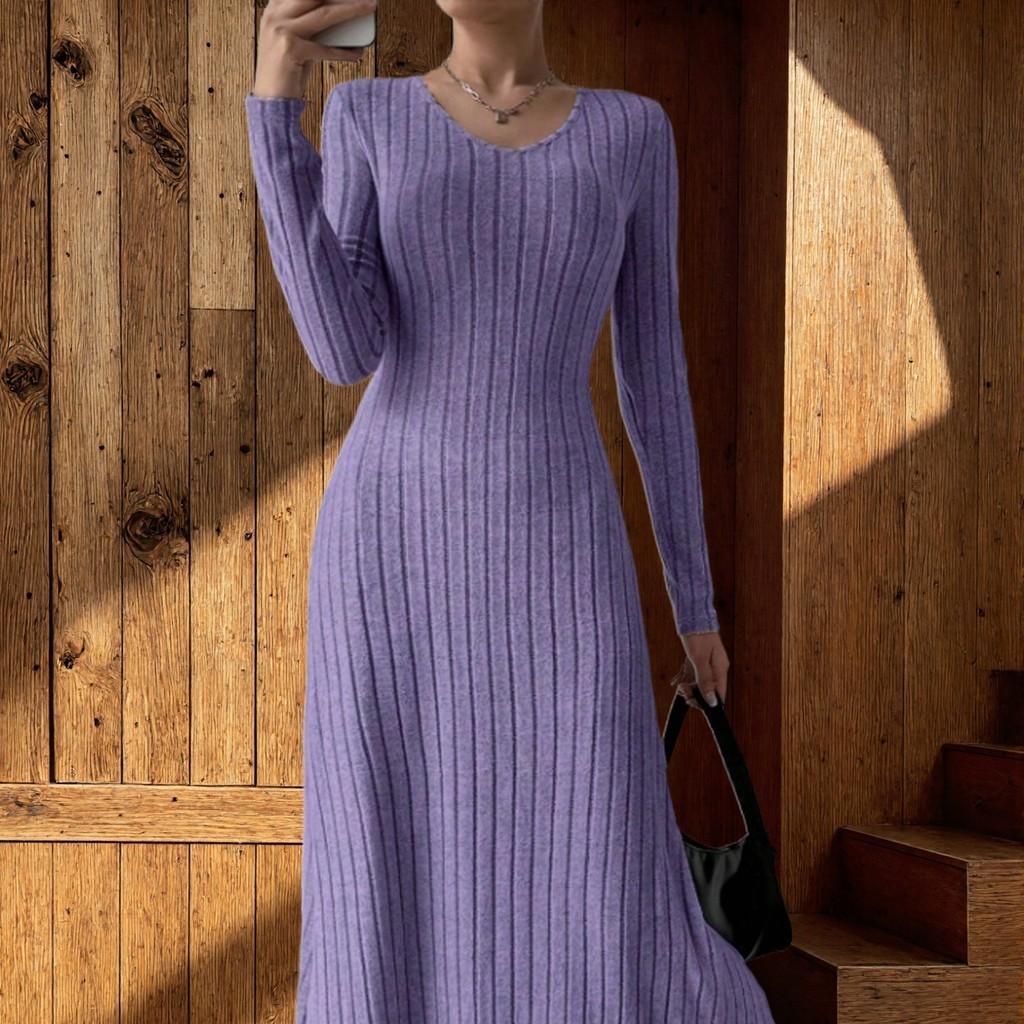 Europeu americano outono inverno roupas femininas fino ajuste moda roupas femininas malha Pit Strip cor sólida manga com