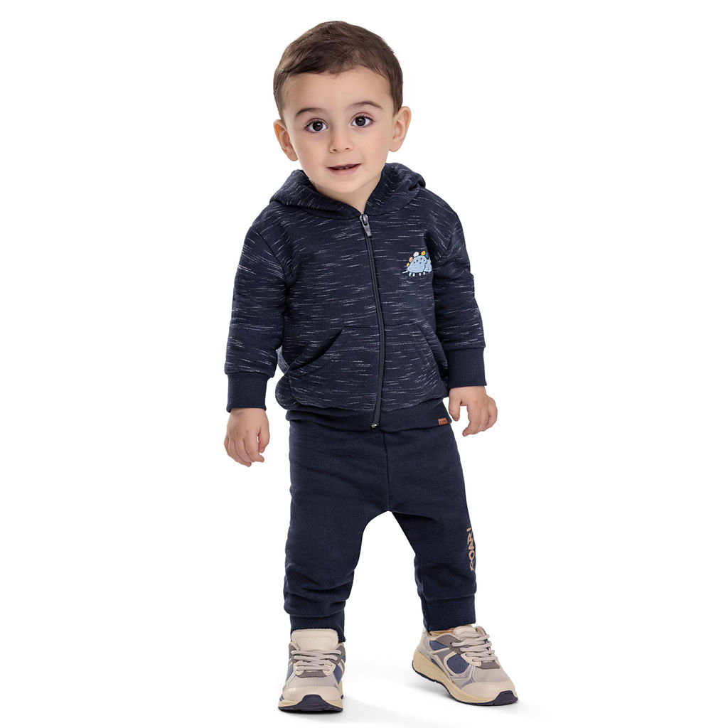 Conjunto Bebê Menino Moletom Rajado Dino Elian Azul