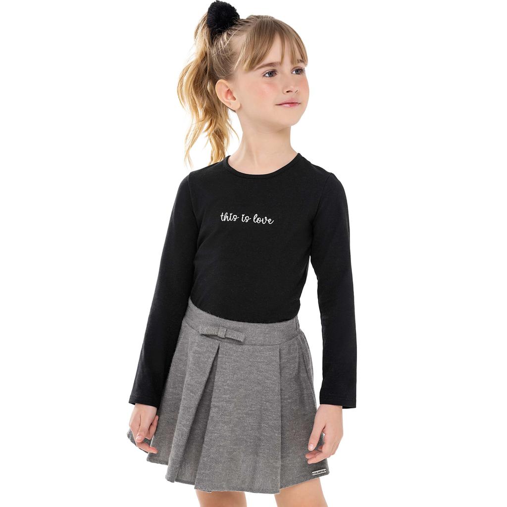 Conjunto Infantil Menina Com Saia Pregas Colorittá Preto