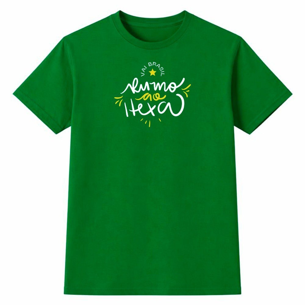 Camiseta Feminina 100% Algodão Camisa Rumo ao Hexa Brasil Copa do Mundo Futebol Seleção Moda Diaria