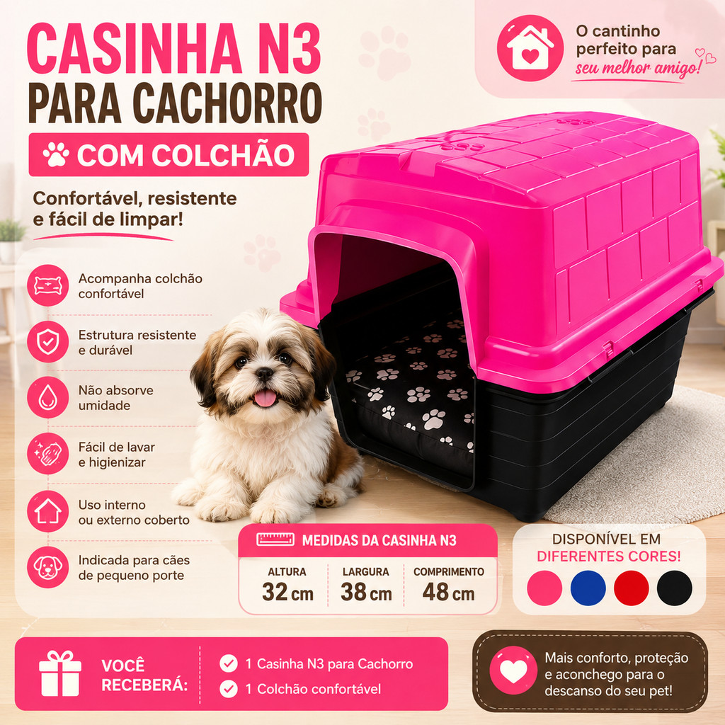 Casinha Para Cachorro Premium Com Caminha Super Confortável e Resistente Casinha Para Cães N3