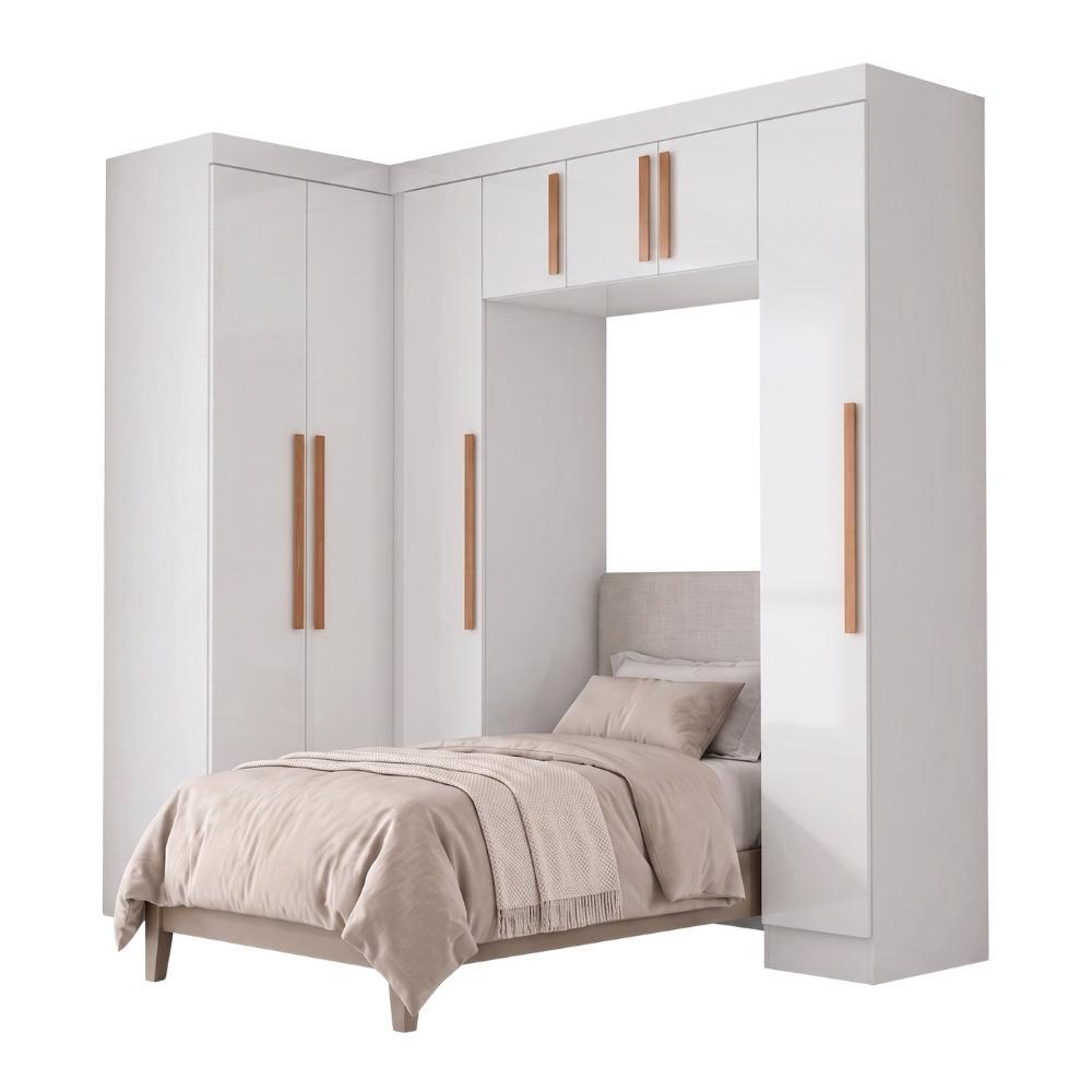 Guarda Roupas Modulado Closet de Canto Quarto Completo 7 Portas Espaço Cama Solteiro 0,88m Madrid