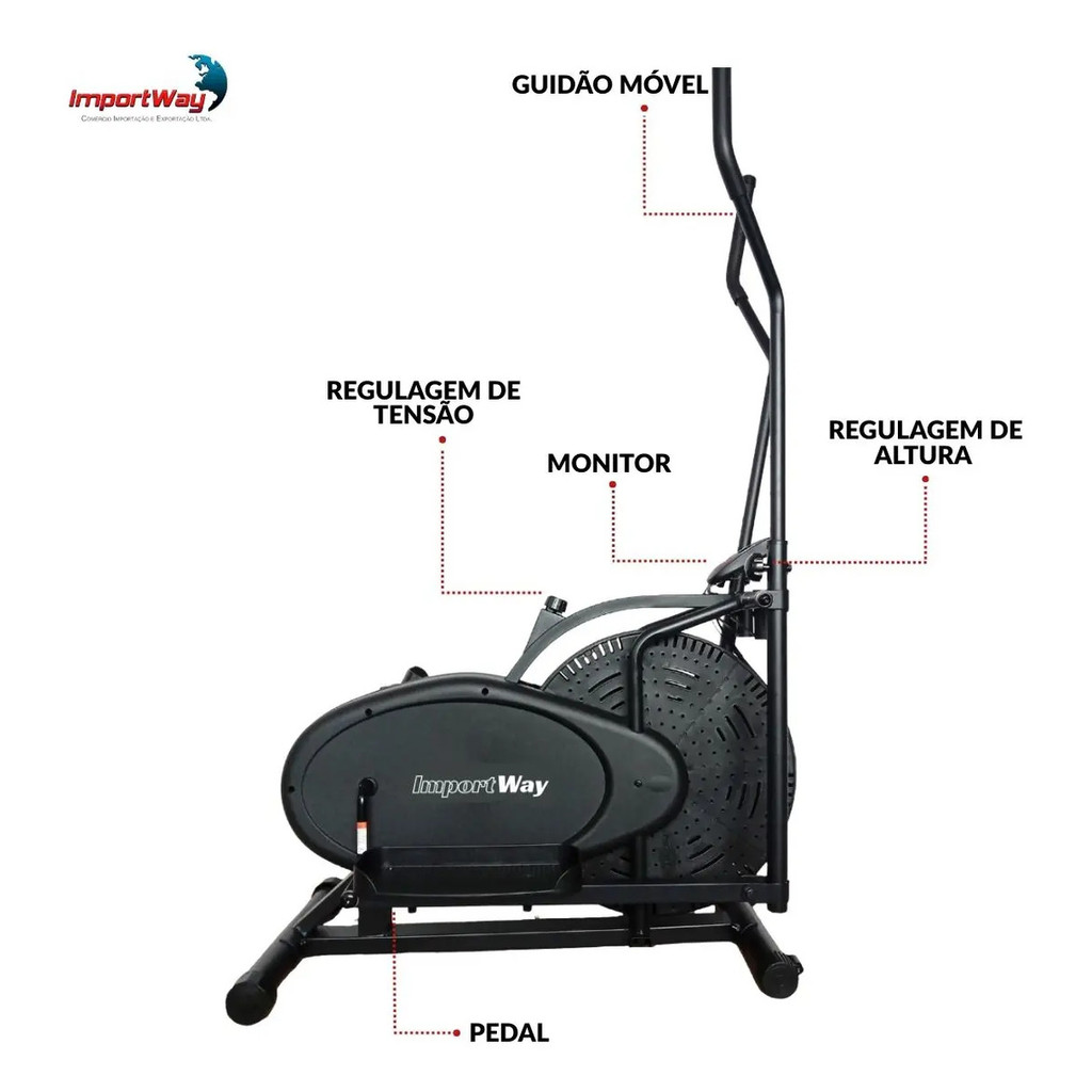 Elíptico Ergométrico Resistência a Ar 150kg com Monitor Importway IWF018 — imagem 2 de 2