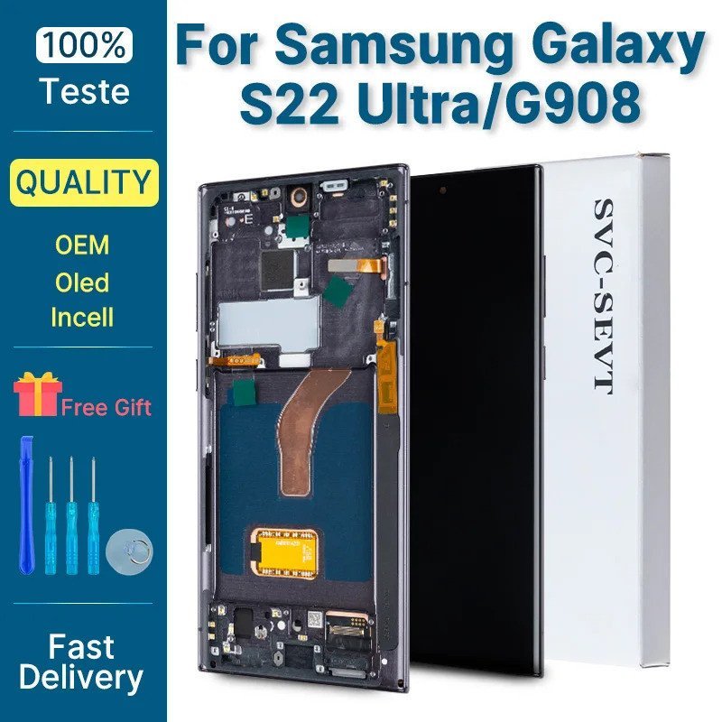 SM-S908B/DS S9080 Display OLED para Samsung Galaxy S22 Ultra 5G, Conjunto de Tel