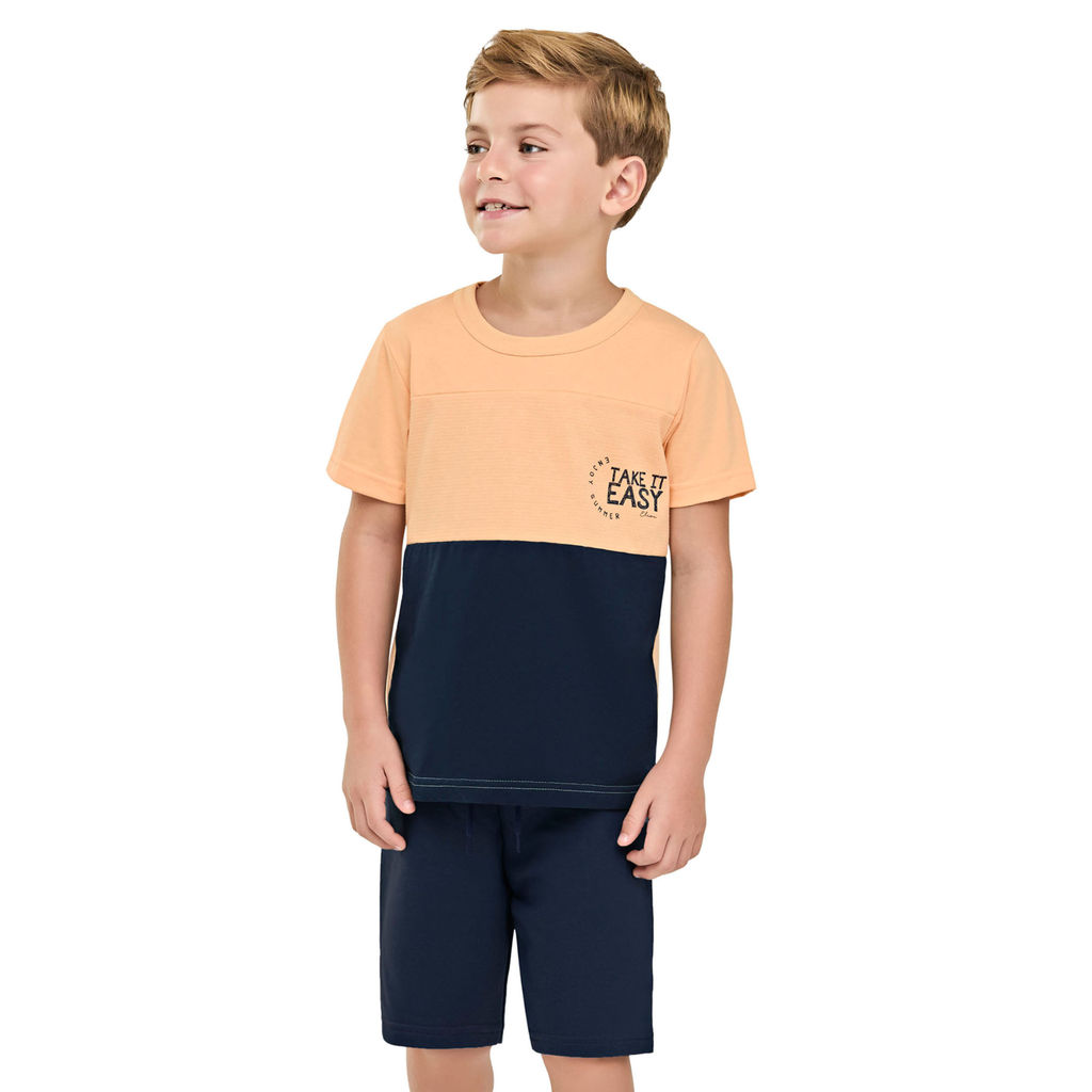 Conjunto Infantil Menino Bicolor Texturizado Elian Laranja