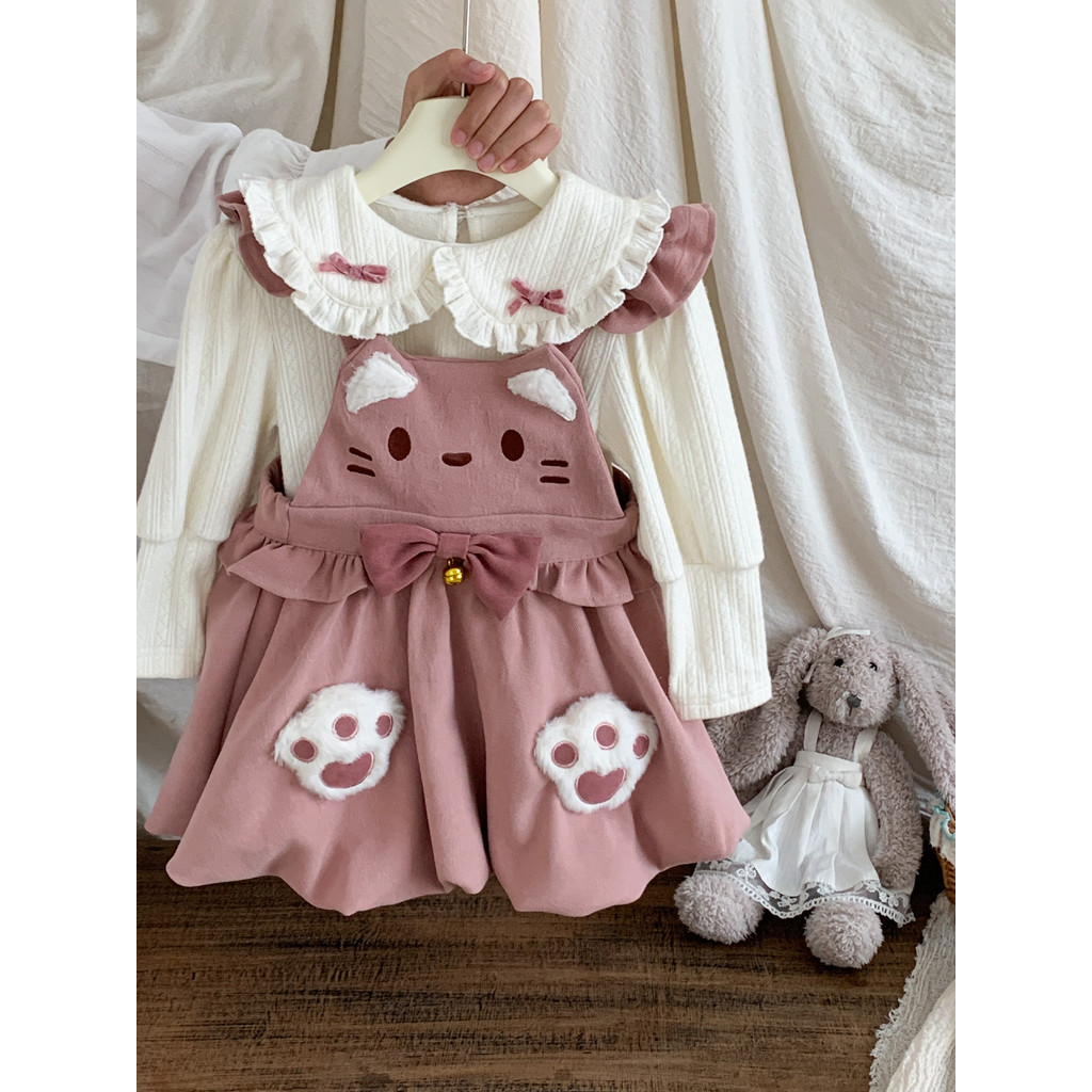 Meninas 2025 outono novo estilo bonito estilo coreano gato Bud saia terno moda menina bebê moda terno de duas peças na m