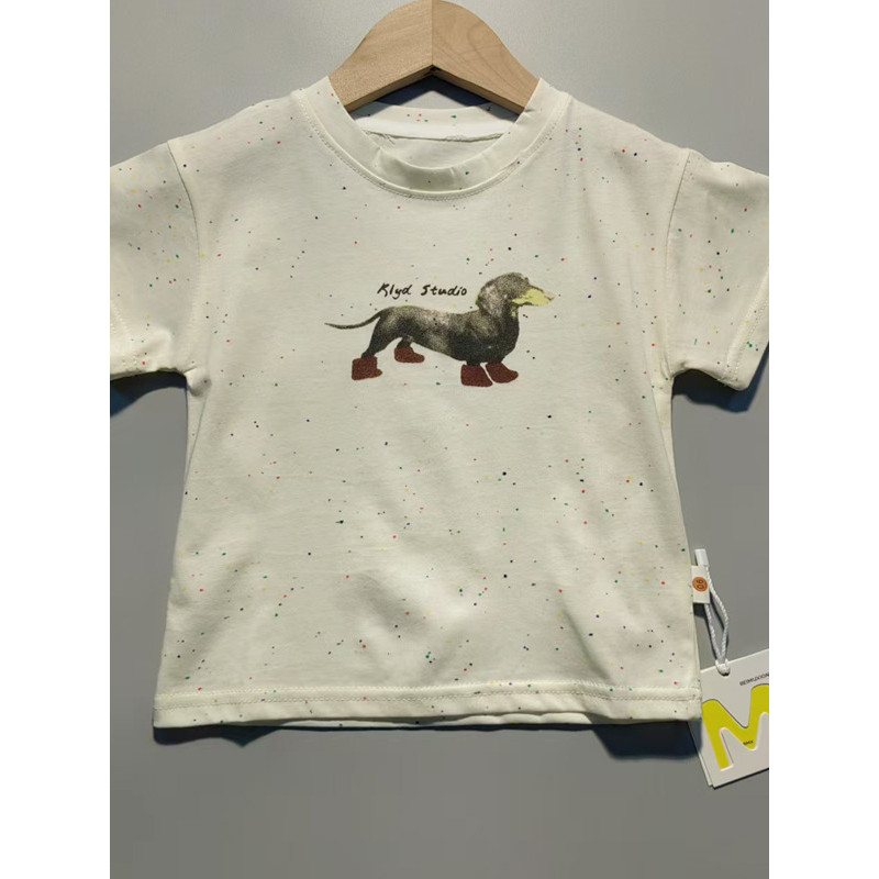 2025 novo estilo crianças dos desenhos animados em torno do pescoço de manga curta camiseta bebê verão algodão Undershir
