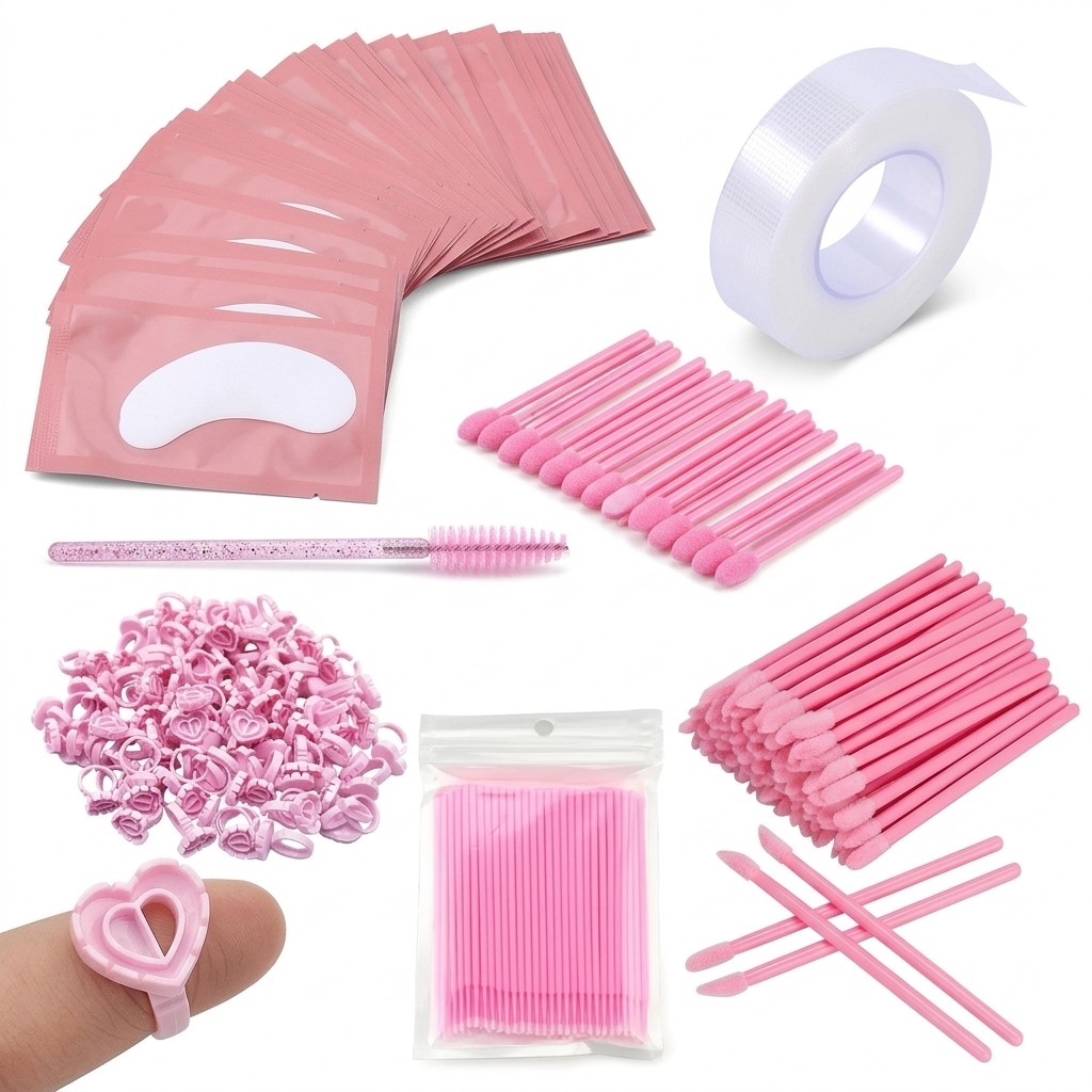 Kit Alongamento de Cílios 10 Escovinhas + 10 Microbrush +10 Aplicador + 10 Anel + 5 Pares Pad + 1 Fita