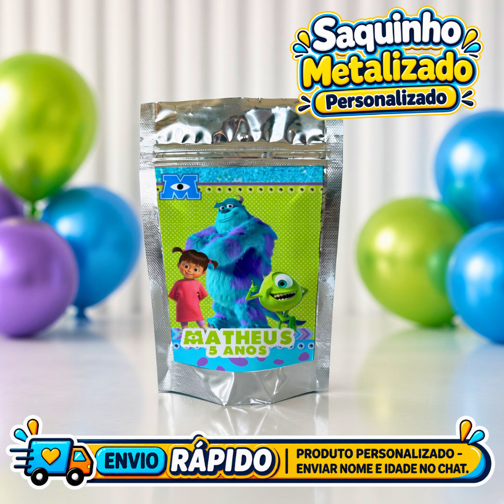 Saquinho Metalizado Mostros SA  Personalizado / Lembrancinha de Festa /Aniversário