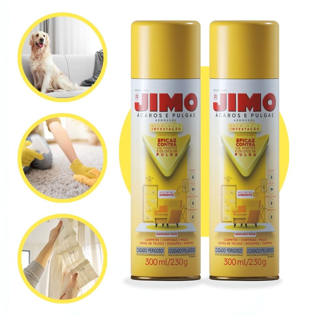 Kit 02 Jimo Inseticida Eficaz contra  Ácaros e Pulgas 300ml/230g  Spray