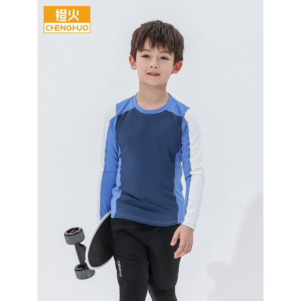 Crianças roupas de secagem rápida médio grande meninos esportes camiseta ao ar livre primavera outono manga comprida cam