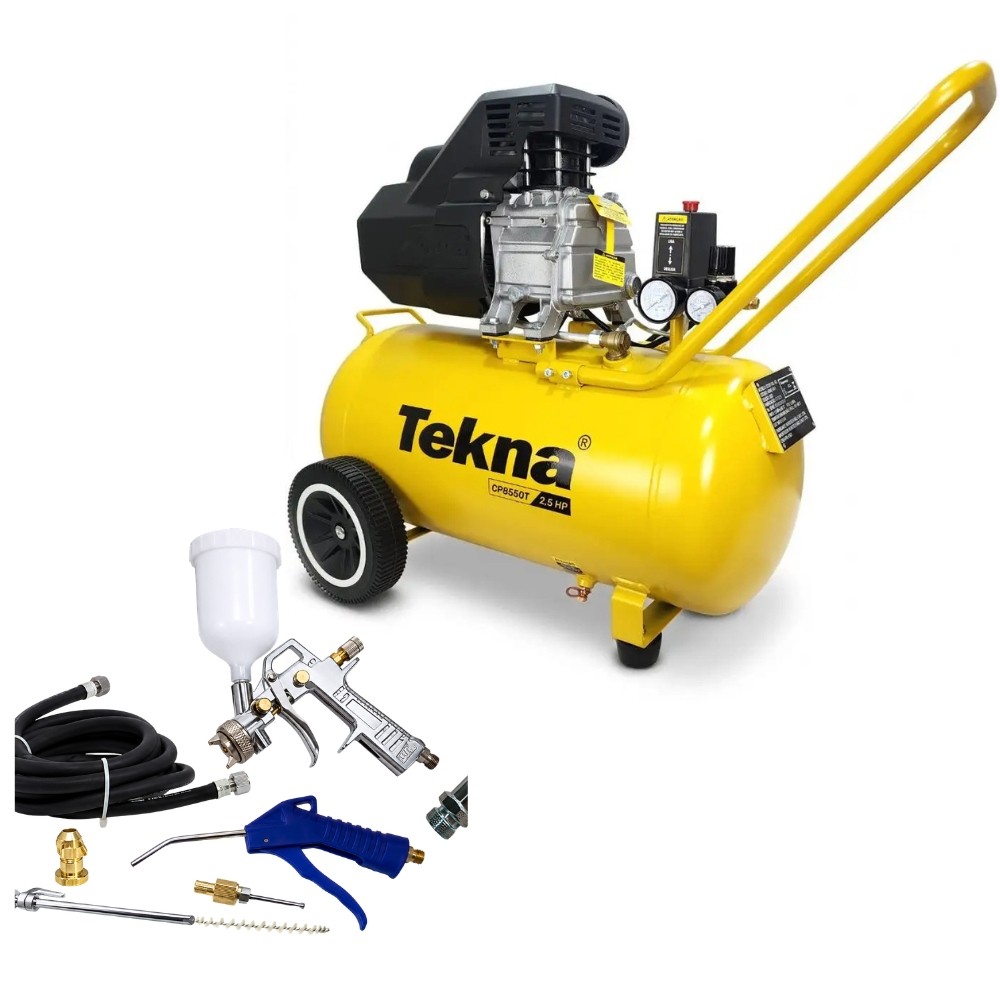 Compressor de Ar 2,5HP 8 Pés 43 Litros TEKNA com Kit Multiuso 6 Peças FERRARI