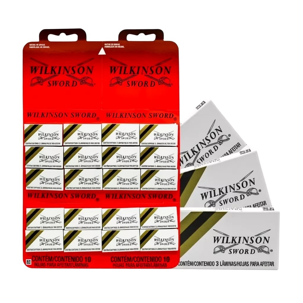 Lâmina de Barbear Wilkinson Sword Original – 3, 30 ou 60 Unidades – Cartela Lamina Gilete Corte