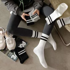 Kit 3/6 Pares Meia Feminina Algodão Cano Médio 35-40 Listrada Casual Esportiva Confortável