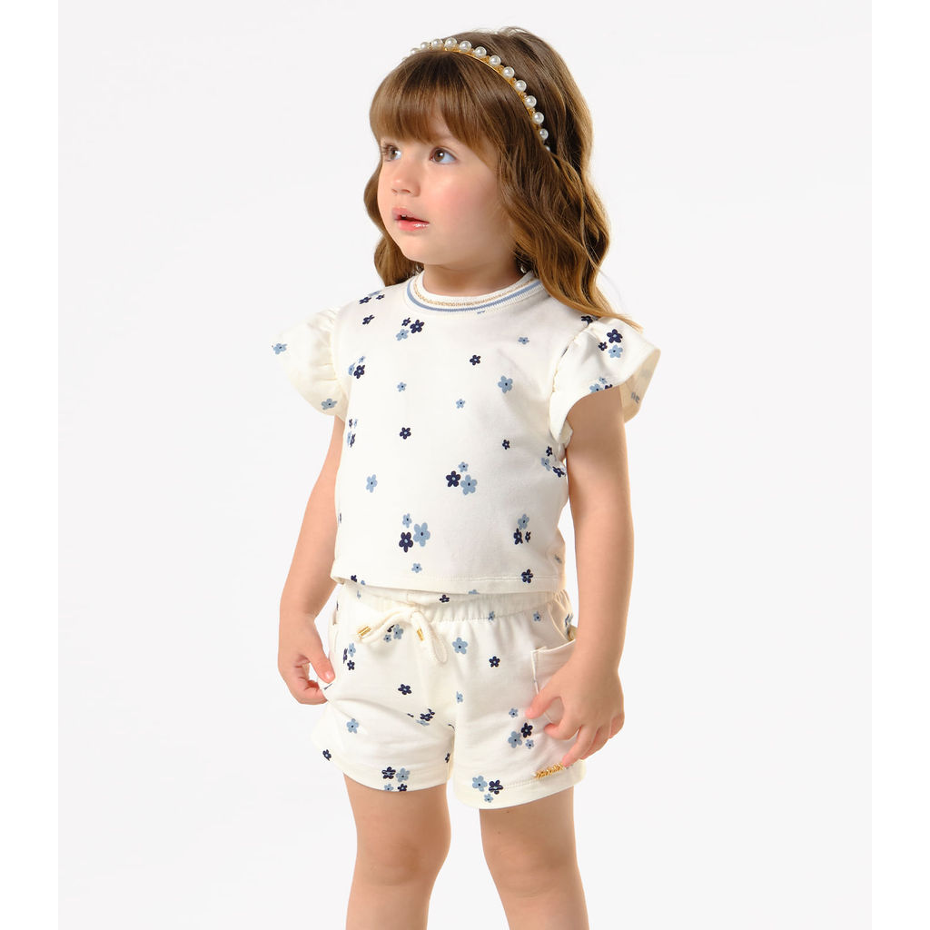 Conjunto Menina Blusa Com Shorts Trick Nick Bege