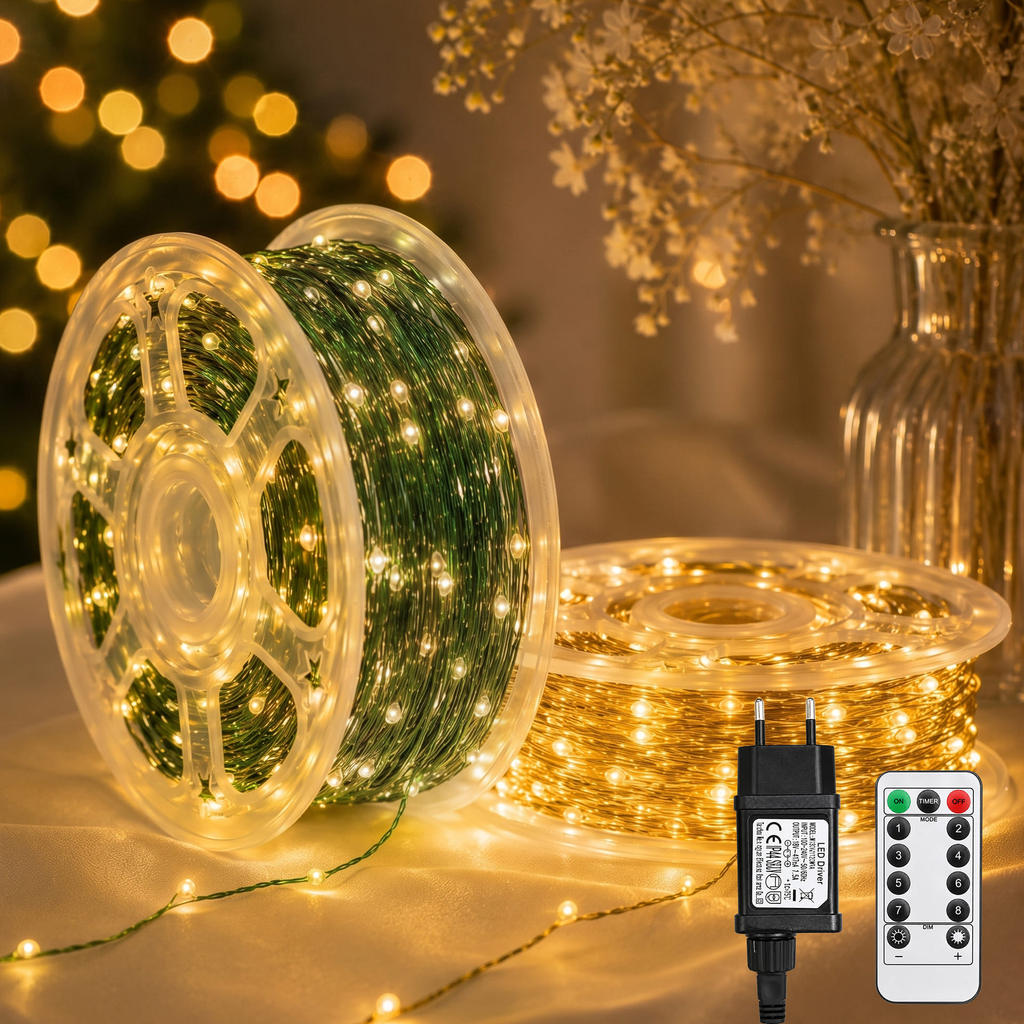 Enfeites de Natal 20m/30m/50m 200/300/500 LEDs Pisca Pisca 8 Modos Controle fio de fada Árvore Casa