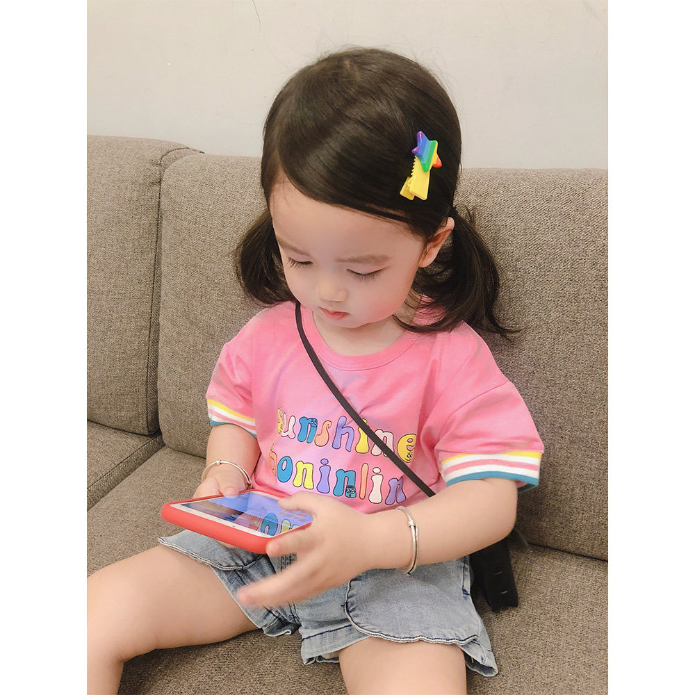 Algodão puro roupas infantis crianças meninas camiseta de manga curta meninas verão bebê topos verão camisetas infantis 