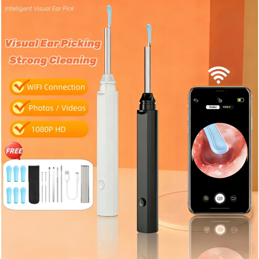Colher de Ouvido com Otoscópio 1080P, Ferramenta de Remoção de Cera Auricular com Câmera para iOS e Android