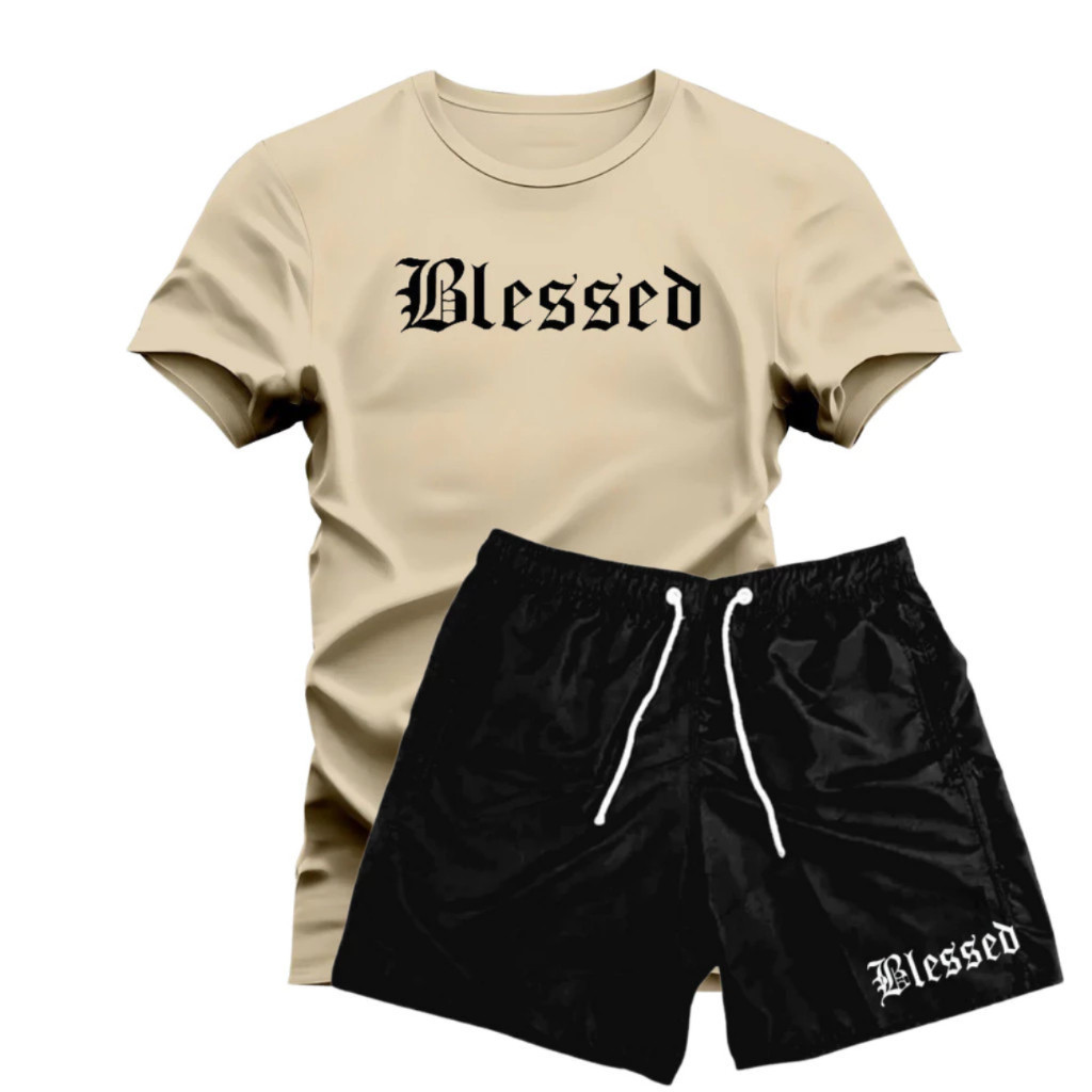Kit Camiseta + Short Tectel BLESSED Camisa 100% Algodão Bermuda Tactel premiun ENVIO - IMEDIATO Elegante