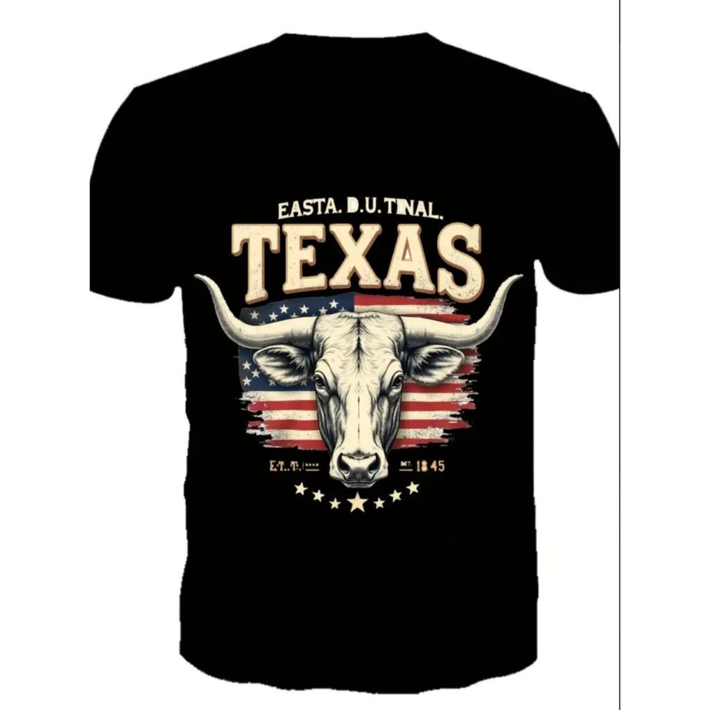 Camiseta Masculina Country Texas 100% Algodão Camiseta Básica Estampada