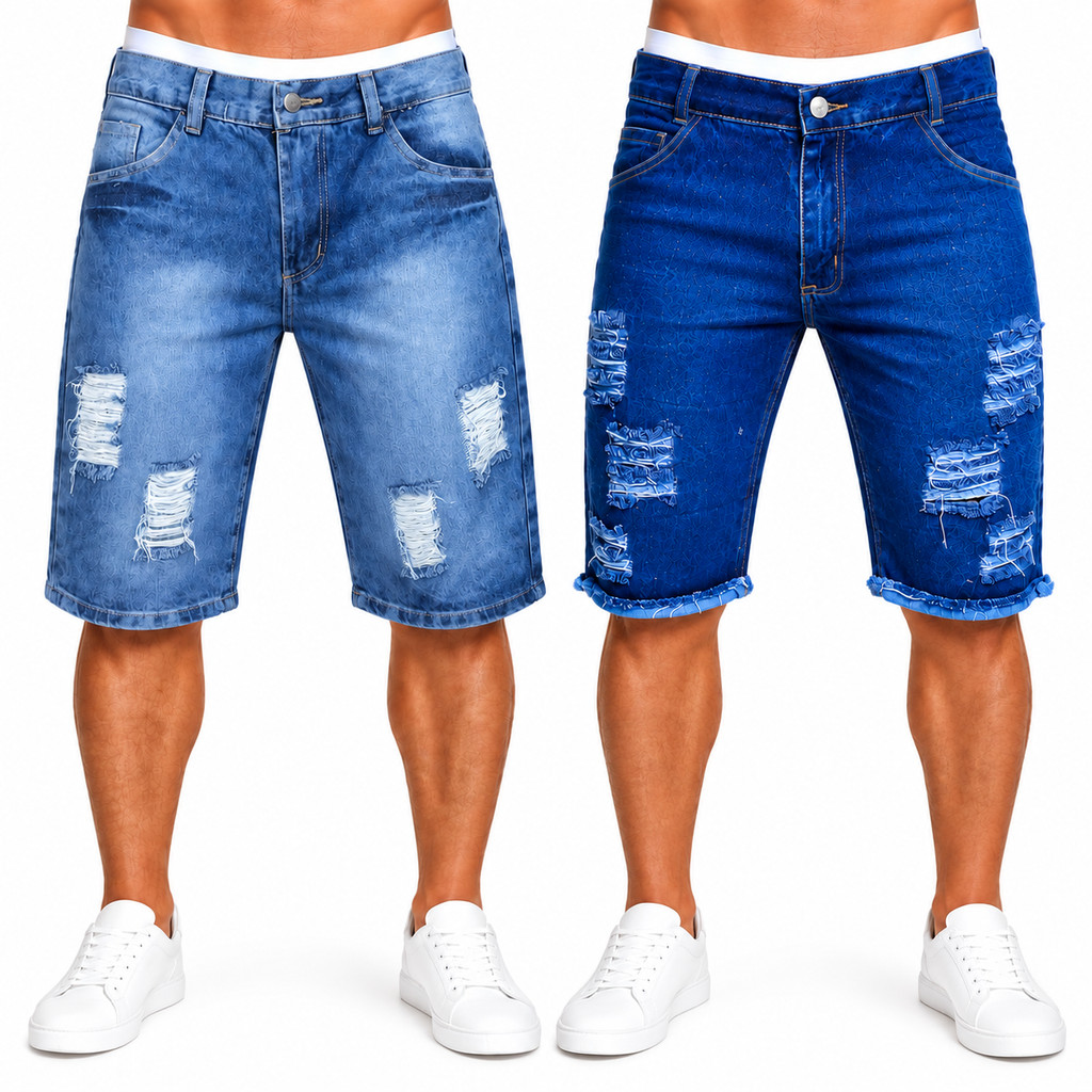 Kit 2 Bermuda Short Jeans Masculina  sem Lycra Elastano - Preço Fábrica