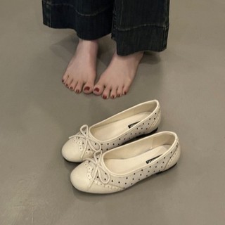 Francês bolinhas arco Mary Jane sapatos femininos 2026 verão novo estilo dedo do pé redondo boca rasa sola macia plana r